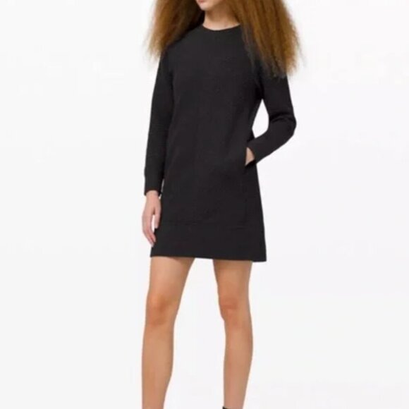 Lululemon On Repeat Dress Black Long-Sleeve Textured Removable Collar Women's 6 - Picture 1 of 15